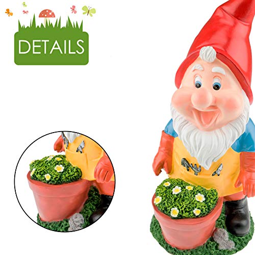 Garden Gnome Figurine Polyresin Statue for Lawn, 11 Inches J14234