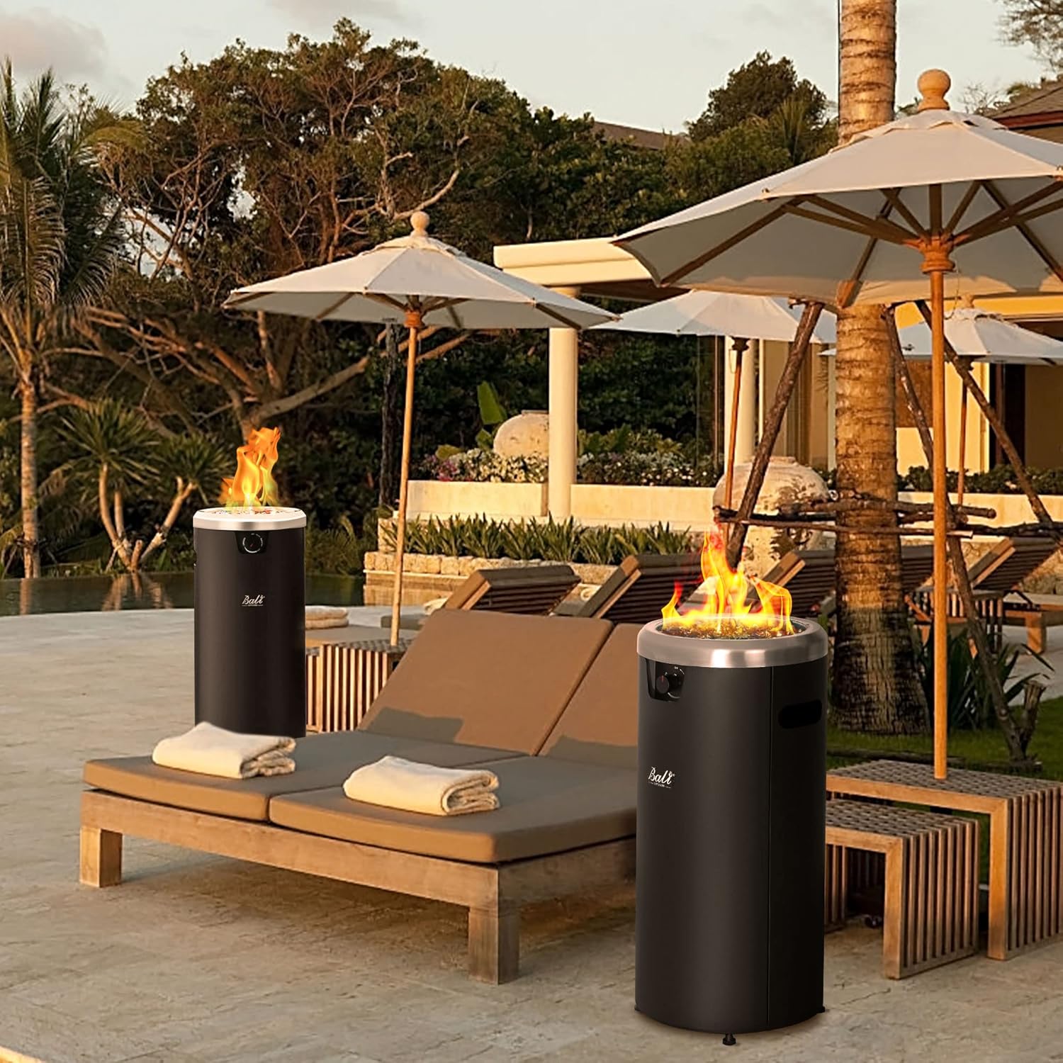 15 inch Round Gas Fire Pit with Blue Fire Glass for Patio F5289