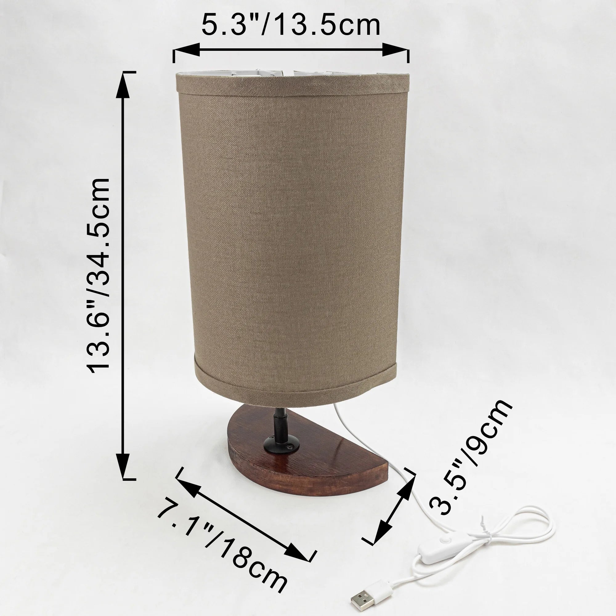 Half Shade Table Lamp, Modern LED Light with Fabric Shade and Wood Holder Z813002