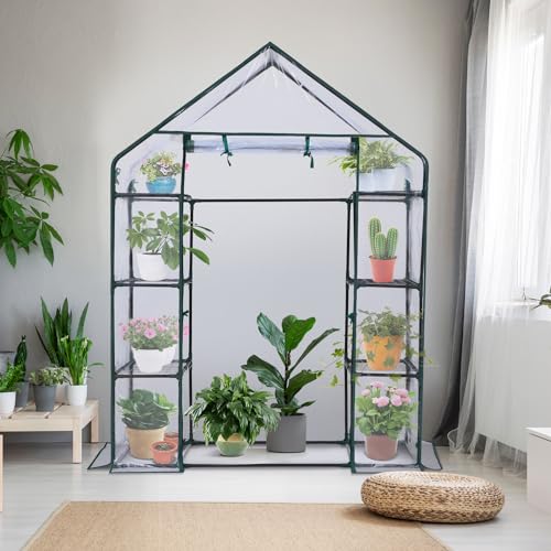 Greenhouse for Outdoors with Mesh Side Windows, 3 Tiers 4 Shelves, Walk-In Plant House B848