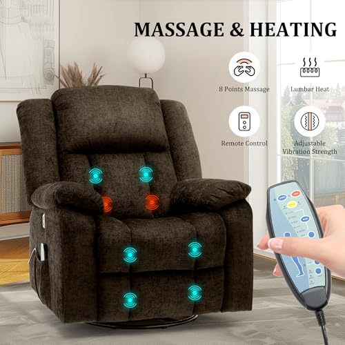 Swivel Glider Recliner Chair with Massage and Heating U85854