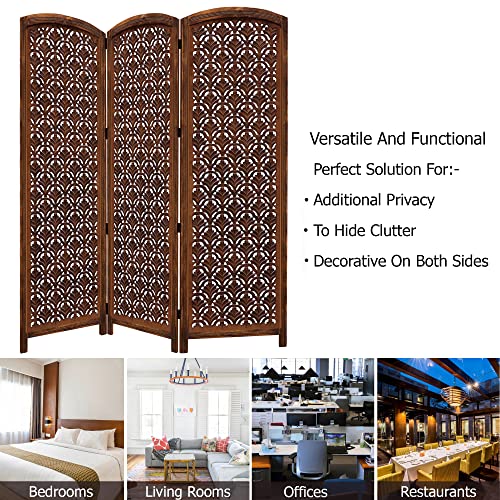 4 Panel Folding Wood Room Divider, Antique Brown, 72 x 80 L396608