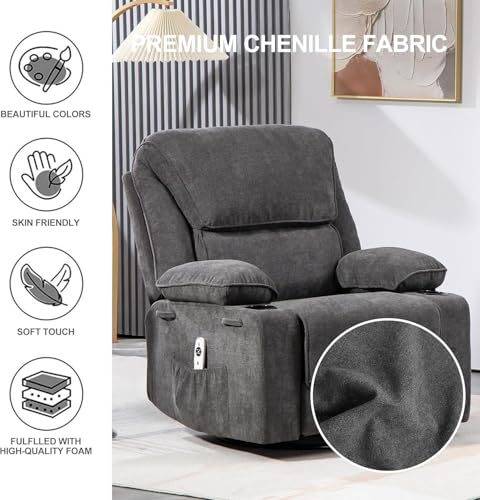 Massage Heated Swivel Rocking Recliner Chair with Cup Holders Z657