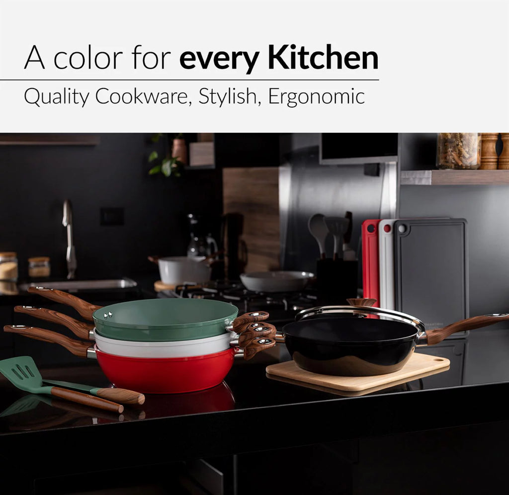 11 inch Deep Fry Pan with Lid, Non-Stick, Wood Handle M769