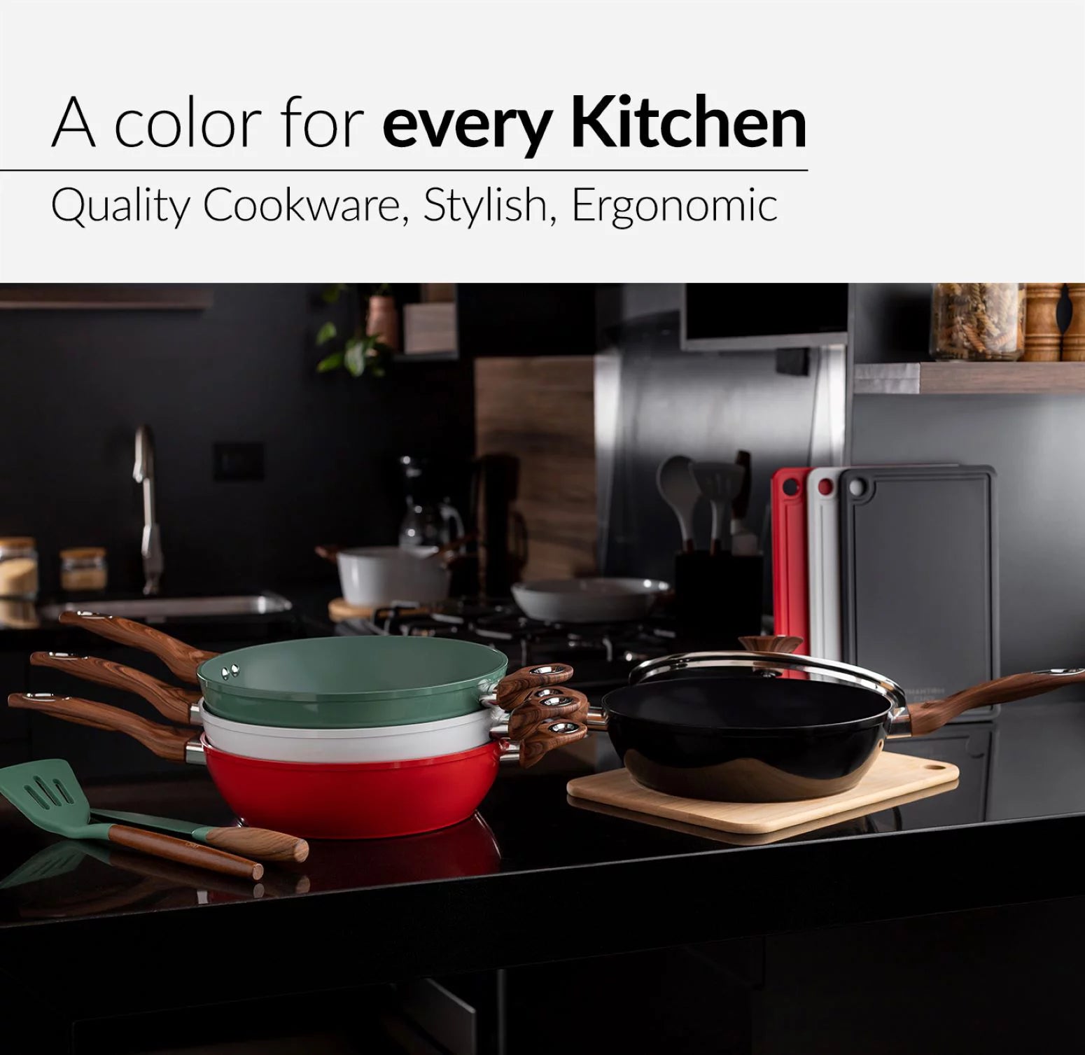 11 inch Deep Fry Pan with Lid, Non-Stick, Wood Handle M769