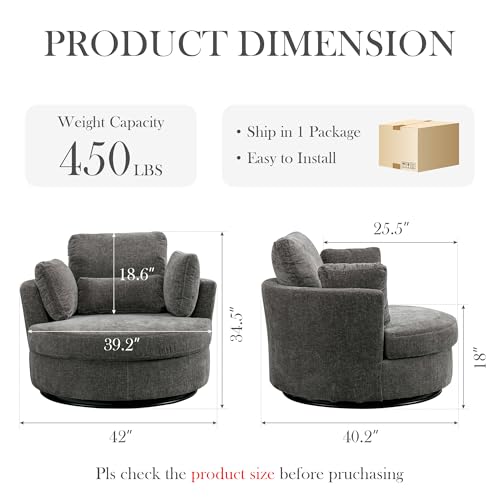 Oversized Swivel Barrel Chair with Ottoman, Chenille, Beige X252712