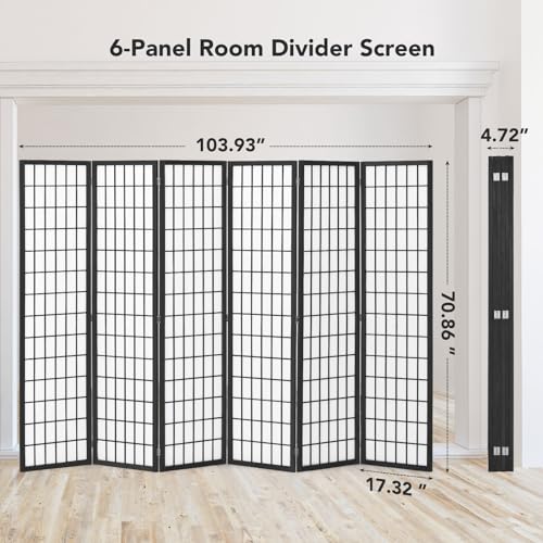 6 Panel Folding Shoji Screen Room Divider, 5.9 Ft, Natural J6469