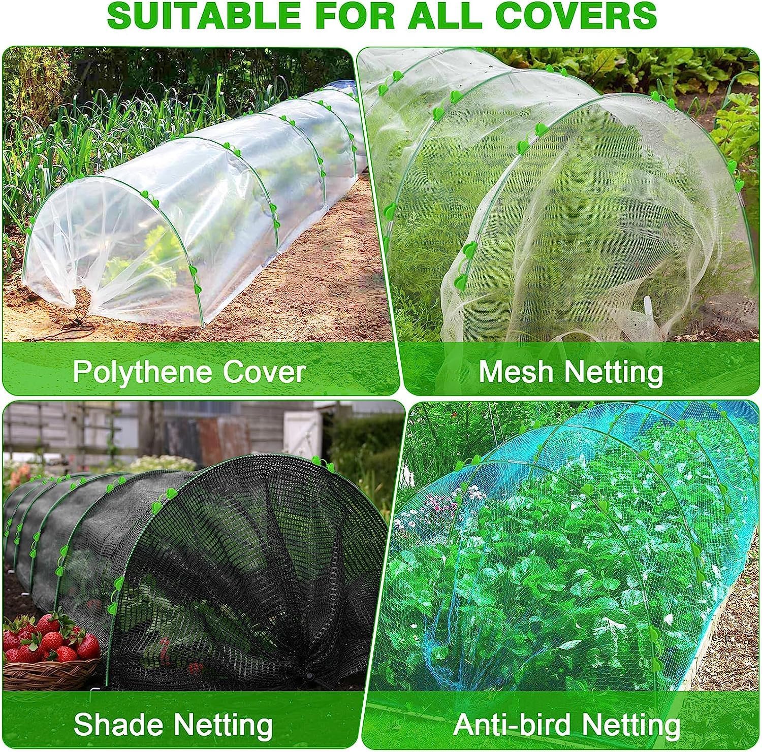 Garden Hoops for Raised Beds, 8ft Greenhouse Grow Tunnel with Clips J37588