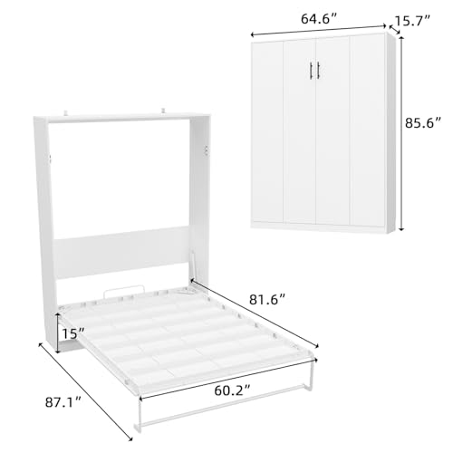 Queen Size Murphy Wall Bed, Space-Saving Foldable Cabinet Bed for Guest Room O405978