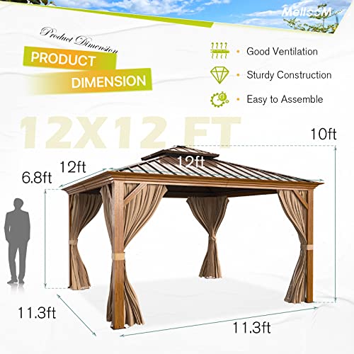 12x16 ft Hardtop Gazebo with Galvanized Steel Roof, Curtains and Netting V821