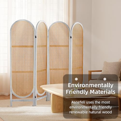 Foldable Wooden Room Divider with Hand-Woven Rattan Panels X6131