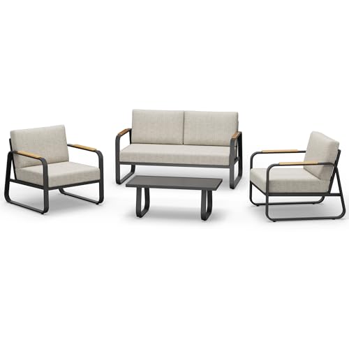 4-Piece Outdoor Patio Set with Sofa and Tempered Glass Table F97509