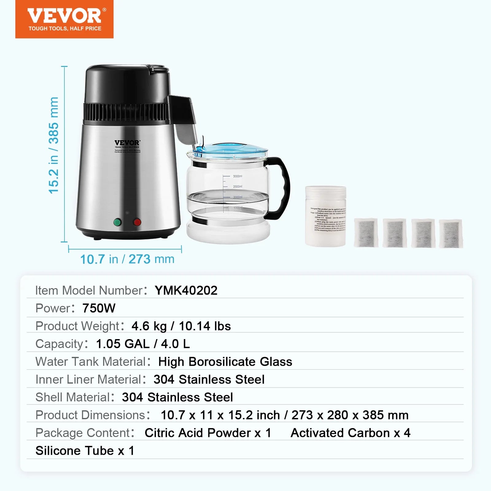 4L Water Distiller Purifier Machine Countertop Stainless Steel Interior 750W P961678