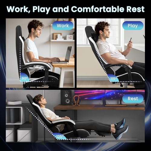 Gaming Chair with Footrest Lumbar Support High Back Recliner Ergonomic Leather Q8605