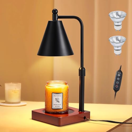 Dreamholder Candle Warmer Lamp with Timer & Dimmer,Electric Candle Wax Warmer with Adjustable Height,Wax Melt Warmer for Jar Candle,Gift for Women Mothers Day Home Decor, with 2 Bulbs, White Gold