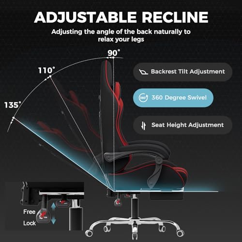 Gaming Chair with Footrest and Lumbar Support, Height Adjustable, 360° Swivel, Blue U7447