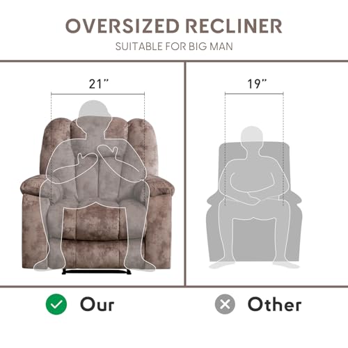 Manual Recliner Chair for Adults with Massage and Heat, Fabric, Brown C9569