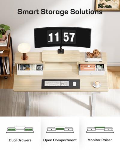 Electric Standing Desk with Drawers, Height Adjustable, Black G366