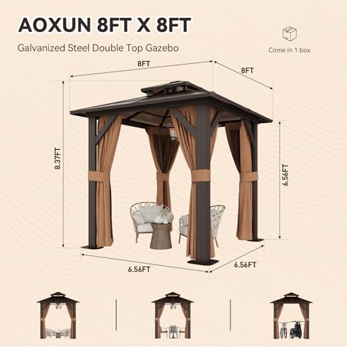 12x16 Hardtop Gazebo with Netting and Curtains, Aluminum Frame, Polycarbonate Roof N71921