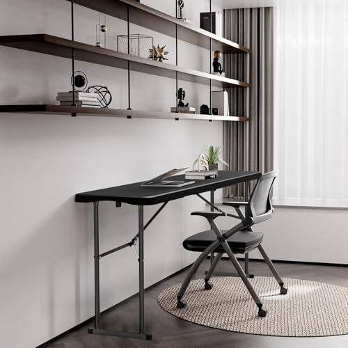 6 FT Narrow Folding Table, HDPE Tabletop with Metal Frame, White K503