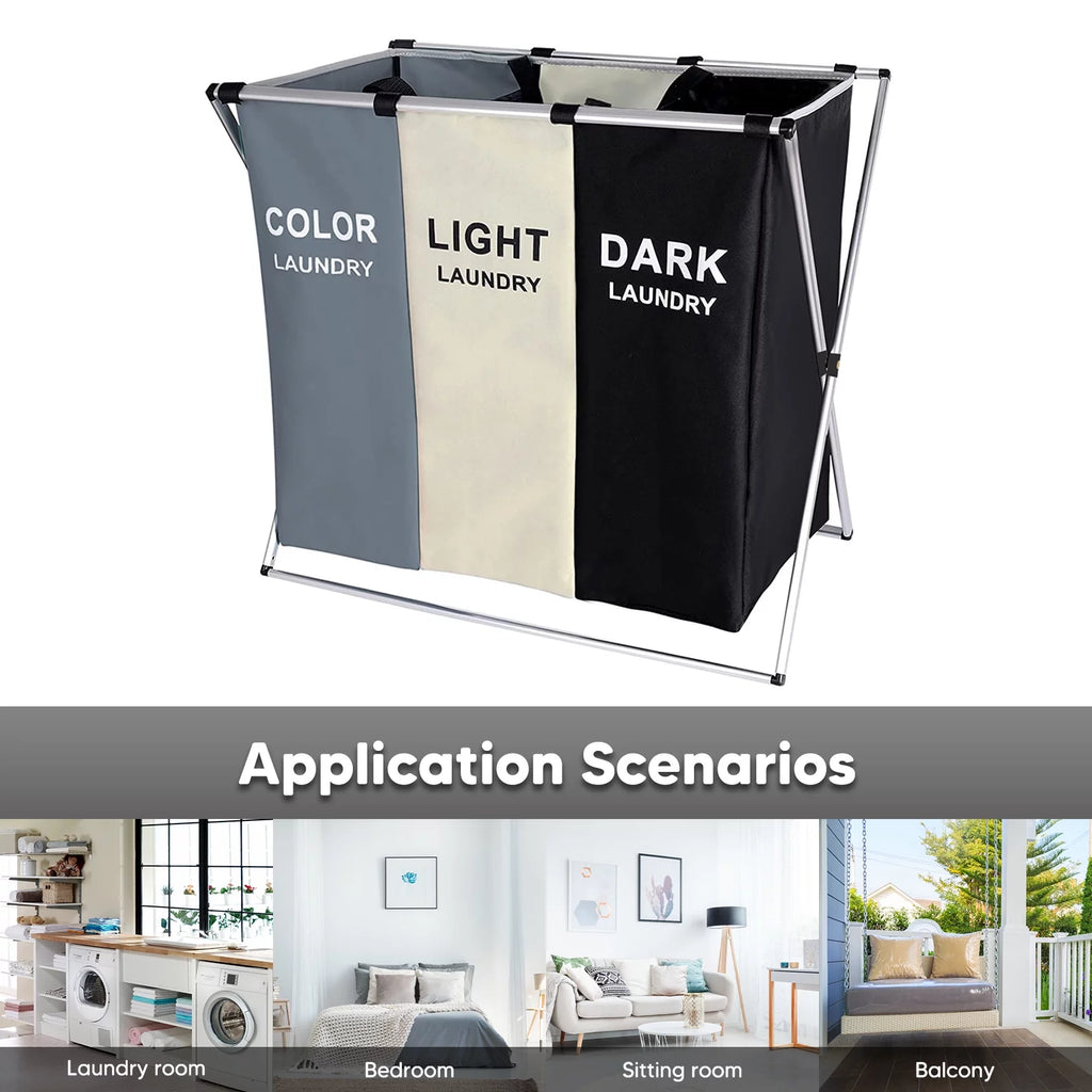 Laundry Hamper Sorter, 145L 3 Section Rolling Laundry Basket with Wheels and Removable Bags B237