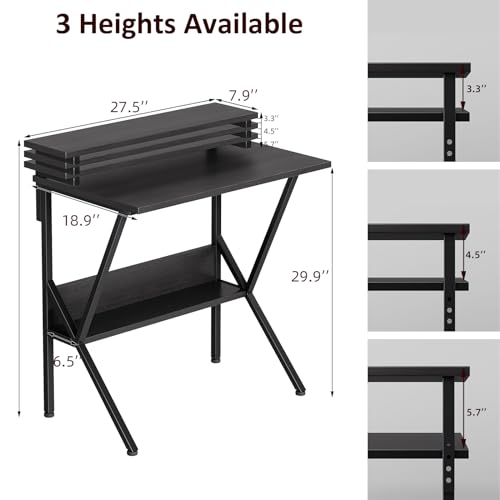 Small Desk with Adjustable Monitor Stand for Small Spaces, Grey D8453