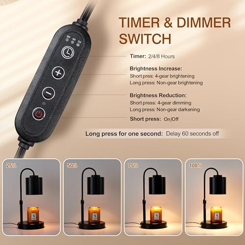 Candle Warmer Lamp with Timer, Dimmer, Height Adjustable, 2 Bulbs L136607