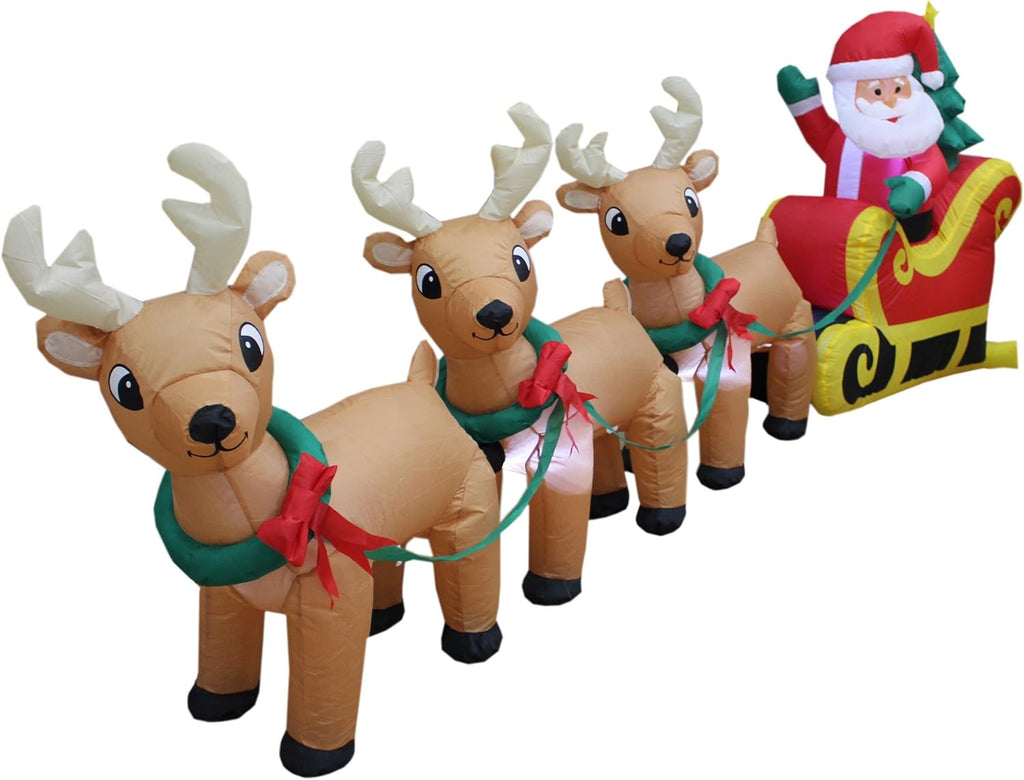 Christmas Inflatable Santa Claus on Sleigh with Reindeer and LED Lights Outdoor Decor G490