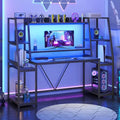 Gaming Desk with LED Lights, Hutch and Storage Shelves, Black R364