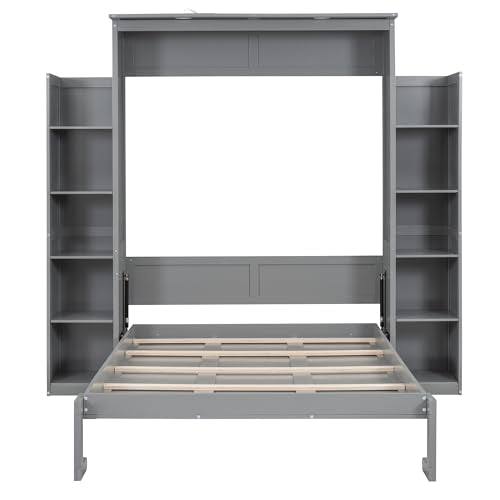 Full Size Murphy Bed with Shelves and LED Lights W133815