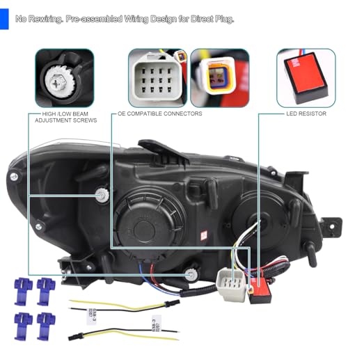 Projector Headlights with Sequential LED Turn Signal for 2015-2021 Subaru WRX STI Halogen, Pair D49483
