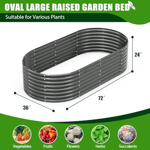 Galvanized Raised Garden Bed Oval Metal Planter Box for Vegetables Flowers A9593