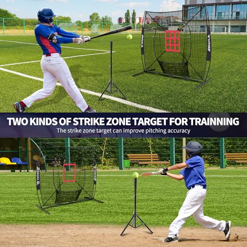 Baseball & Softball Practice Net with Bow Frame, Portable with Batting Tee and Carry Bag F660