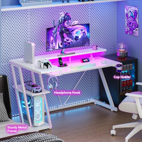 L Shaped Gaming Desk with Power Outlet and LED Lights T64283
