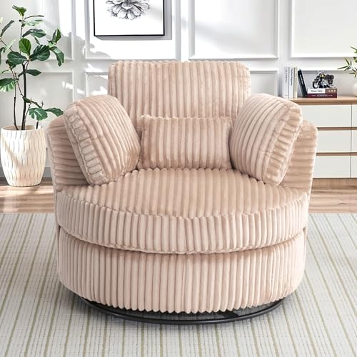 Swivel Barrel Chair with Ottoman for Living Room Bedroom, White W553228