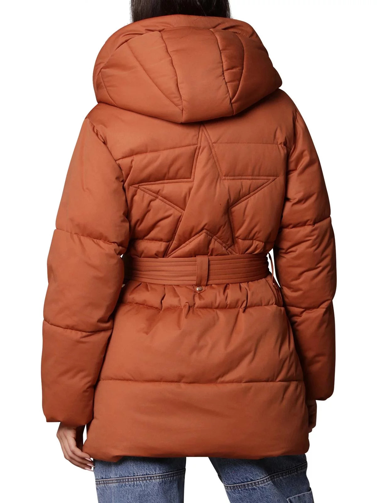 Women's Hooded Wrap Puffer Coat with Belt C1679