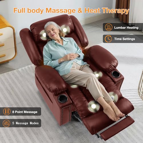 Large Power Lift Recliner Chair for Elderly with Heat and Massage, USB Port, Dark Brown A742