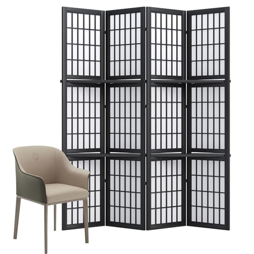 Japanese Shoji Folding Room Divider, 4 Panels, Black T762554