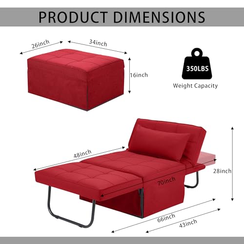 Sofa Bed Folding Ottoman Couch with Adjustable Backrest, Dark Grey C9023