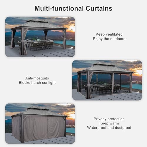 10' x 14' Permanent Hardtop Gazebo with Galvanized Steel Double Roof, Curtains and Netting Included M96664
