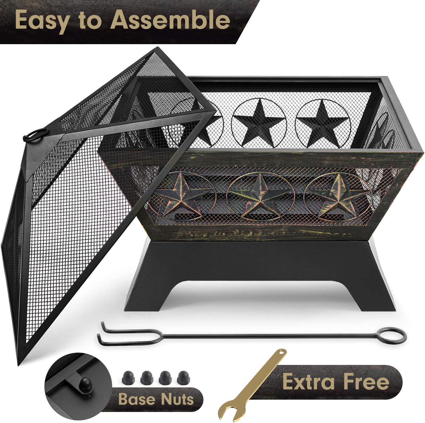 Outdoor Wood Burning Fire Pit 24in with Spark Screen and Poker N64003
