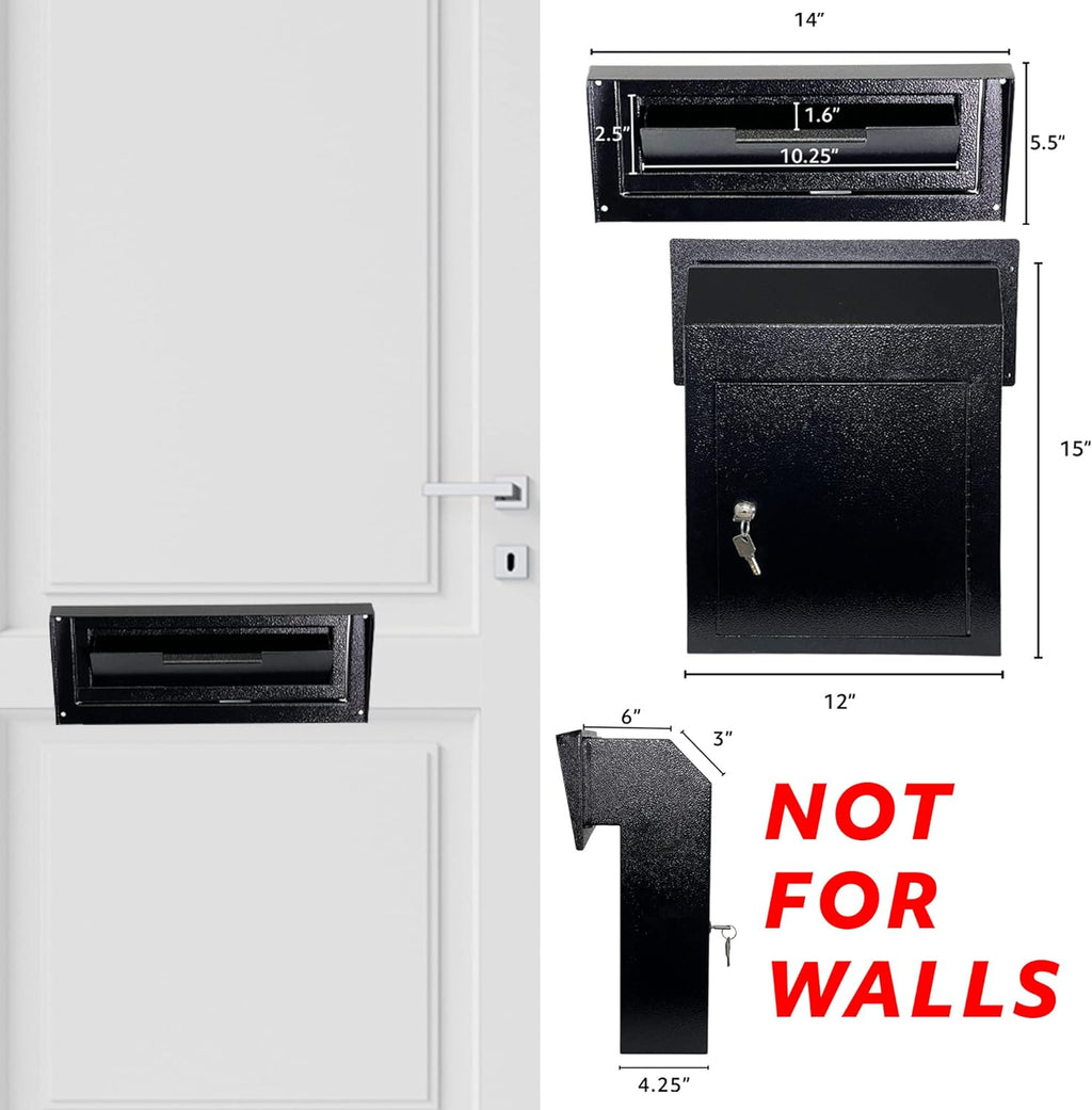 Rainproof Heavy Duty Mailbox Door Drop Box - Galvanized Steel Weatherproof for Keys, Deposit, Mails C393867