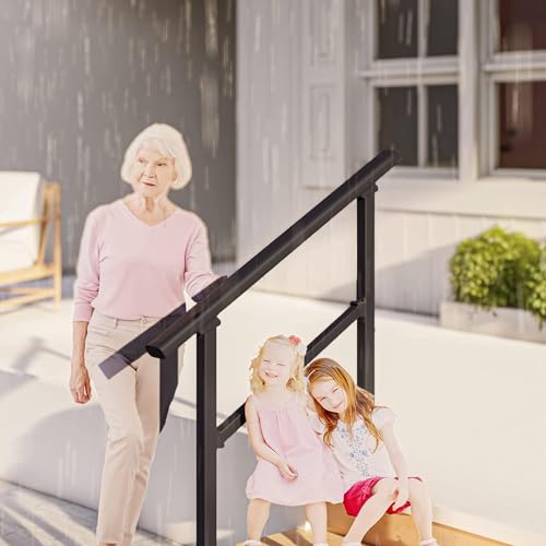 Outdoor Step Handrail for 3 Steps, Black Stair Railing Kit N667641