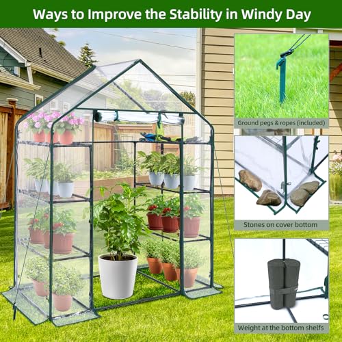 Greenhouse for Outdoors with Mesh Side Windows, 3 Tiers 4 Shelves, Walk-In Plant House B848