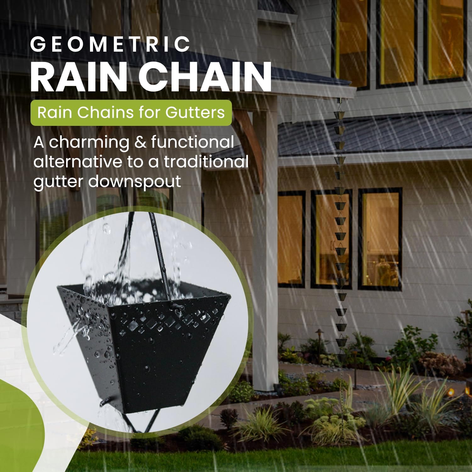 Rain Chain Kit with Adapter and Extension, 10 ft, Black Powder Coated U7933
