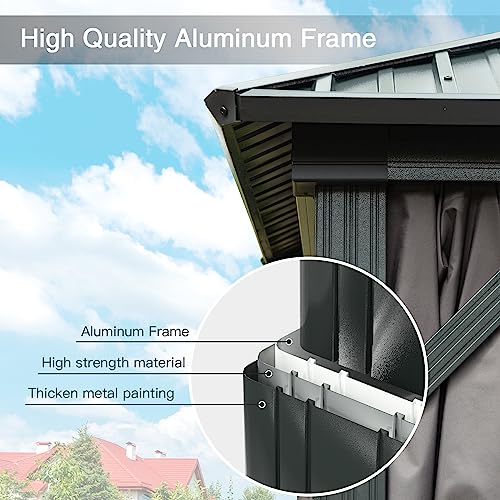 10 x 10 ft Hardtop Gazebo with Netting and Curtains, Galvanized Steel Roof for Patio and Garden X50618