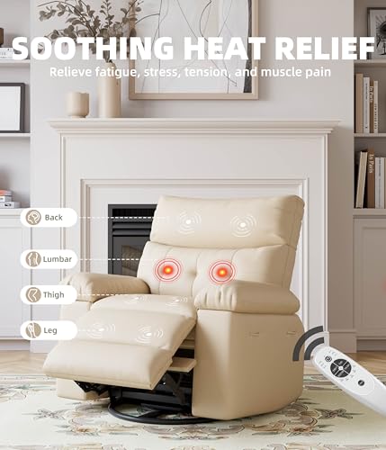 Electric Swivel Massage Chair, Power Rocking Recliner with Vibration and Heating, PU Leather Single Sofa with USB Port and Storage L680