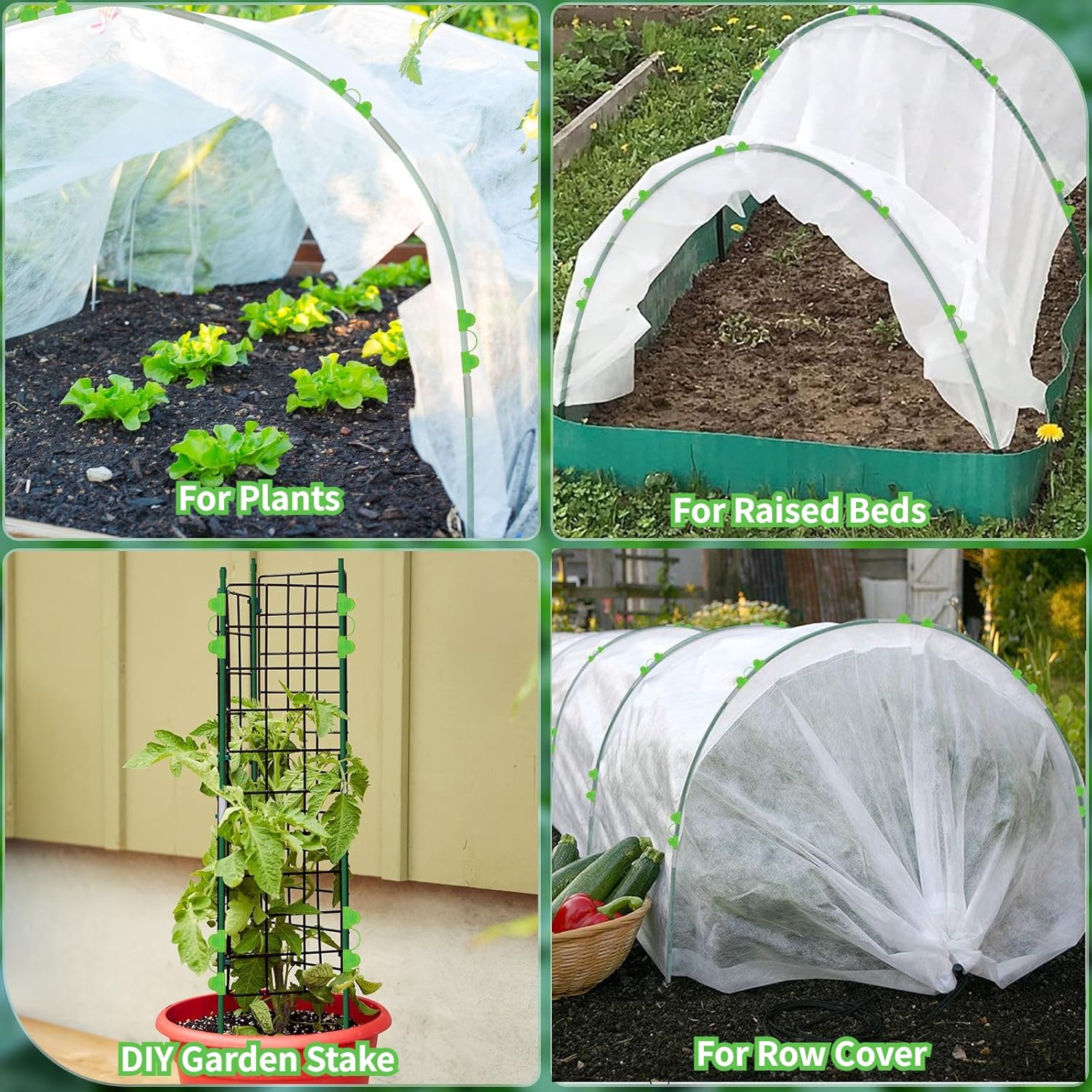 Garden Hoops for Raised Beds, 8ft Greenhouse Grow Tunnel with Clips J37588