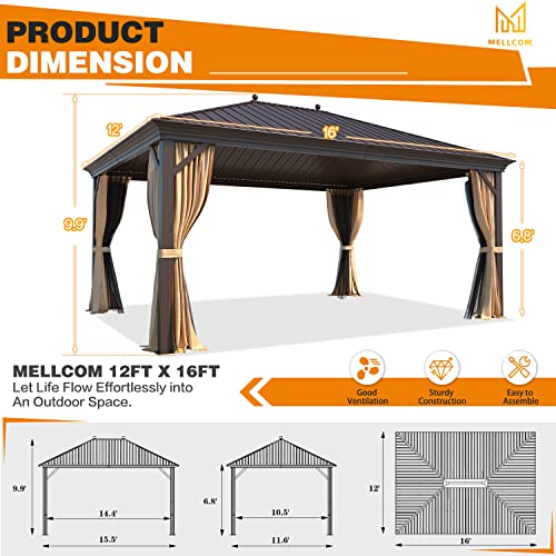 12x16 ft Hardtop Gazebo with Galvanized Steel Roof, Curtains and Netting V821
