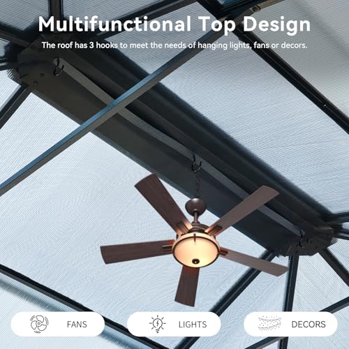 12x16 Hardtop Gazebo with Netting and Curtains, Aluminum Frame, Polycarbonate Roof N71921